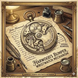 Diagram of John Harwood's patented bumper mechanism, the first commercially successful wrist timepiece in the history of the automatic watch.
