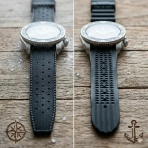 Tropic and waffle textures shown on the best rubber straps for dive watches.