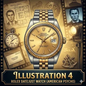 Patrick Bateman's classic two-tone luxury Rolex Datejust watch with a champagne dial as seen in the movie American Psycho.