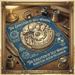Cutaway illustration of the Rolex Oyster Perpetual movement featuring the 360-degree rotor that revolutionized the history of the automatic watch.