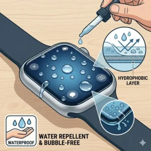 A close-up of a smartwatch with a waterproof screen protector, demonstrating why they are smartwatch screen protectors worth buying for active users.