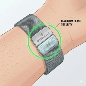 A professional render of a secure magnetic clasp showing why users ask if magnetic watch bands safe or not for active daily wear.