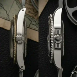 Evolution of case shapes and the move to the "Maxi Case" in the history of rolex submariner design.