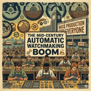 Graphic representation of the mid-20th-century watchmaking boom that popularized the history of the automatic watch for the general public