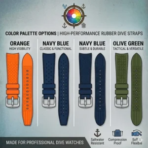 Various color options available for the best rubber straps for dive watches.