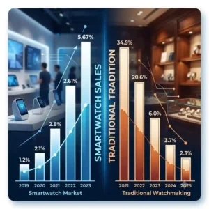 A data chart illustrating the market trends and how smartwatch sales affect traditional watchmakers.