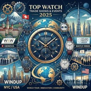 Outdoor horology exhibits and collector networking pavilions at Dubai Watch Week, a key fixture among top watch trade shows and events 2025.