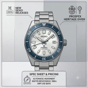 A clean vector illustration of the new seiko releases 2026 Prospex diver's watch.