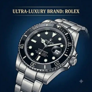 A detailed vector illustration of a luxury Rolex Submariner mechanical watch, highlighting the premium segment of the most popular watch brands in the USA.