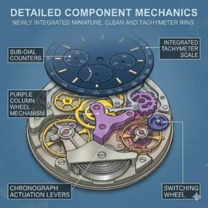 An illustration of the dial layout and small registers, helping readers understand what is a chronograph watch and how it works.