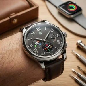 A hybrid watch design representing one adaptation strategy for how smartwatch sales affect traditional watchmakers.