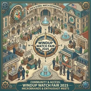 Enthusiastic watch collectors browsing microbrands and accessible everyday timepieces at the Windup Watch Fair, featured in top watch trade shows and events 2025.