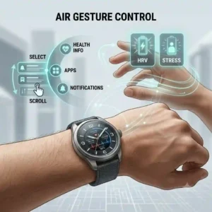 A user demonstrating contactless gesture control interfaces expected in the future of hybrid smartwatches.