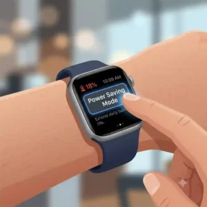 A smartwatch screen activating its built-in battery saver or low power mode, demonstrating how to extend smartwatch battery life in daily use.