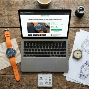 An energetic illustration of a community-focused watch launch event, signifying the community aspect in the rise of microbrand watches in the USA.