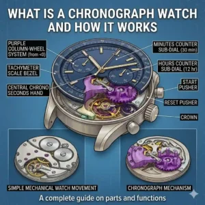 A visual side-by-side comparison chart between standard models and this type, summarizing what is a chronograph watch and how it works.