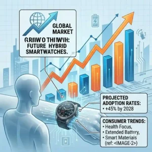 A business chart projecting the global market growth and consumer adoption trends for the future of hybrid smartwatches.