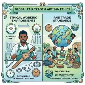 Graphic representing fair trade standards and ethical supply chains within sustainable and eco-friendly watch brands.